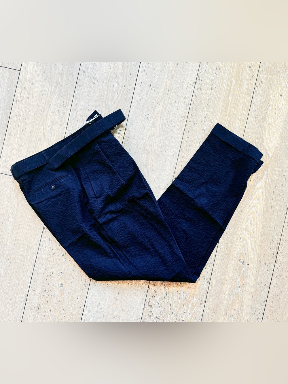Officine Generale Men's Navy Seersucker Dress Pants